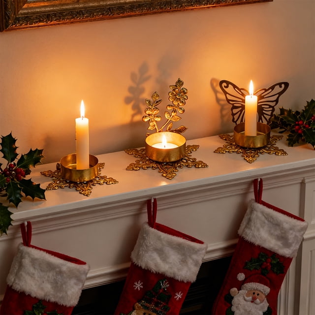 Iron Candlestick Metal Snowflake Candlestick Iron Christmas Tabletop Decoration for Bedroom Desktop 1Pcs 9×9×2.2cm Rkxzt