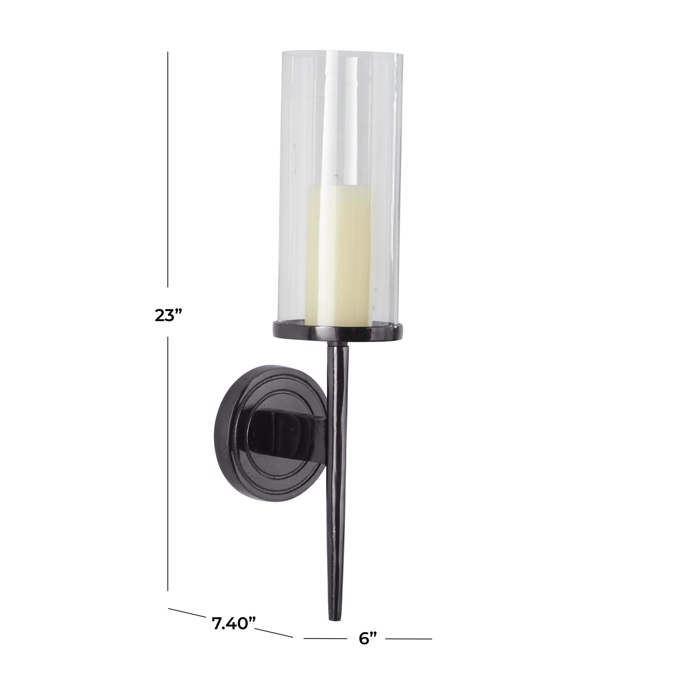 DecMode Black Aluminum Metal Geometric Wall Sconce with Glass Holder