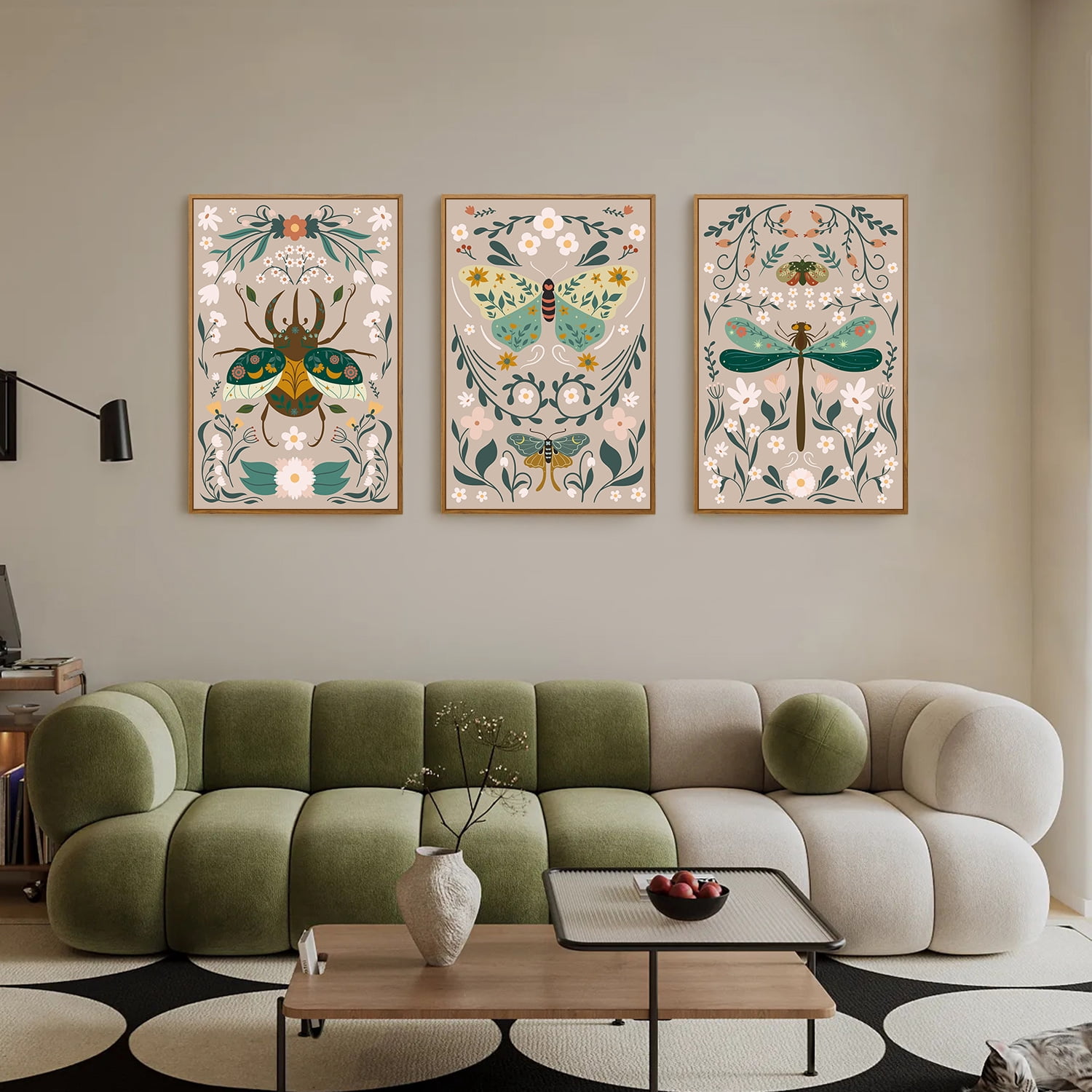 Monarch Butterfly Animals Framed Canvas Wall Art Set, Floral Botanical Bee Wall Decor, Mid Century Modern Wall Painting, Boho Nature Art Print for Living Room Kids Bedroom Office 16"x24"x3