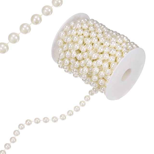 Uxcell 11 Yardas Cinta de Cadena de Perlas con Strass 10mm Perlas Beige Guirnalda para Manualidades/Bouquet/Boda