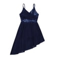 thumbnail image 3 of Kaerm Girls Lyrical Dress Spaghetti Straps V-Neck Sequined Irregular Hem Latin Dance Costume Navy Blue 11-12, 3 of 7