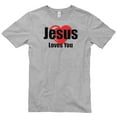 thumbnail image 2 of Big Size Jesus Loves You Phrase Graphic Design Short Sleeve Jersey T-Shirt - Heather Grey XL, 2 of 4