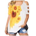 thumbnail image 1 of Correa recortada Suelta Estampado de mujer Cuello de una línea Manga tres cuartos Talla grande Top Pompotops hfajkhk137569, 1 of 7
