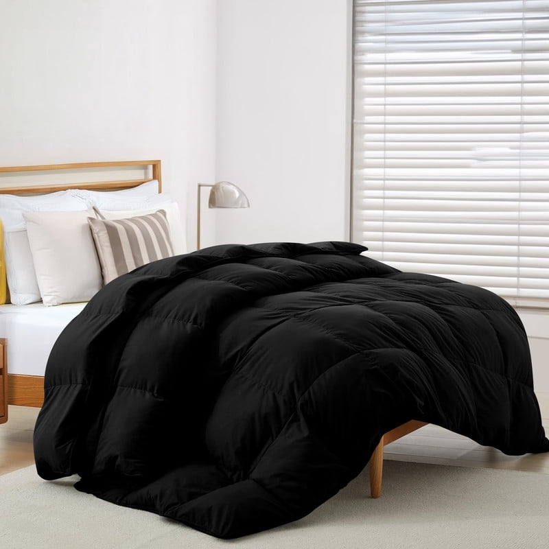 Lux Decor Premium King Comforter Down Alternative - All Season Box Stitched Quilted Duvet Insert with Corner Tabs, Machine Washable Bedding - Oekotex Certified - Black
