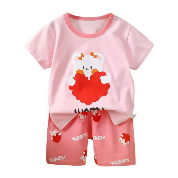 XZNPDUCQ Toddler Summer Pajamas Set For 6-9 Months 2Pcs Toddler Boy Girlss Outfit Short Sleeves Print Polo T-shirt Elastic Shorts Infant Summer Elastic Shorts Summer Dailywear Set