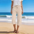 thumbnail image 5 of Iaqnaocc Womens Linen Pants Casual Lightweight Summer Capri Pants Drawstring Elastic Waist Beach Lounge Cropped Women's Pants with Pockets Khaki S, 5 of 5