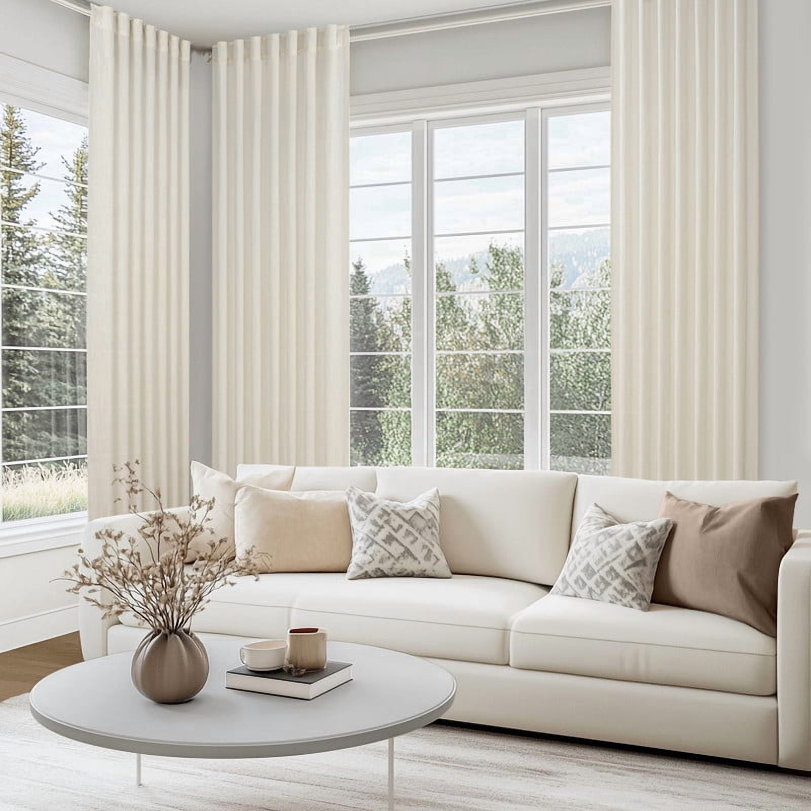 Topfinel Linen Curtains 90 Inch Long for Bedroom Living Room, Soft Linen Textured Window Drapes Semi Sheer Light Filtering Rod Pocket Back Tab Drapes, Birch 2 Panels