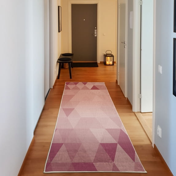 Geometric Decorative Rug, Triangle Mosaic Shapes Patterns with Abstract Digital Pixel Like Effect Print, Quality Carpet for Bedroom Dorm and Living Room, 6 Sizes, Dark Magenta, by Ambesonne