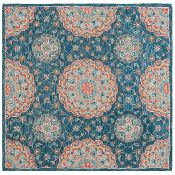 SAFAVIEH Blossom Tris Floral Area Rug, Blue/Red, 6' x 6' Square