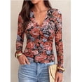 thumbnail image 6 of PRETTYGARDEN Womens Floral Mesh Wrap Top V Neck Long Sleeve Shirts | Soft Stretchy Lightweight, Lined, Slim Fit Ruched Waist, Dressy Casual Blouses for Work, Daily, Going Out, Fall Clothes, 6 of 9