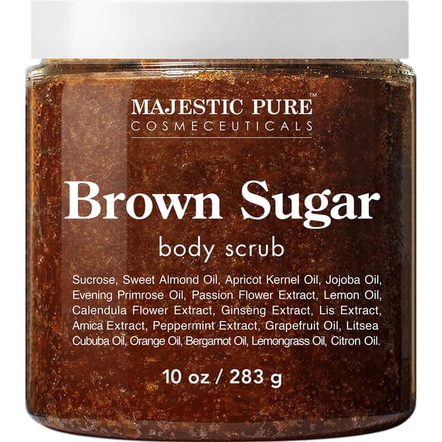 Exfoliante de Azúcar Moreno Majestic Pure Natural para Celulitis, Estrías, Acné y Venas Varicosas