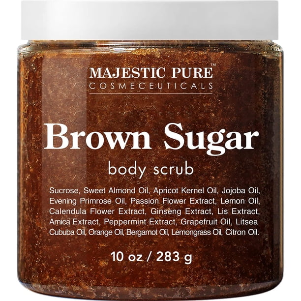 Exfoliante de Azúcar Moreno Majestic Pure Natural para Celulitis, Estrías, Acné y Venas Varicosas