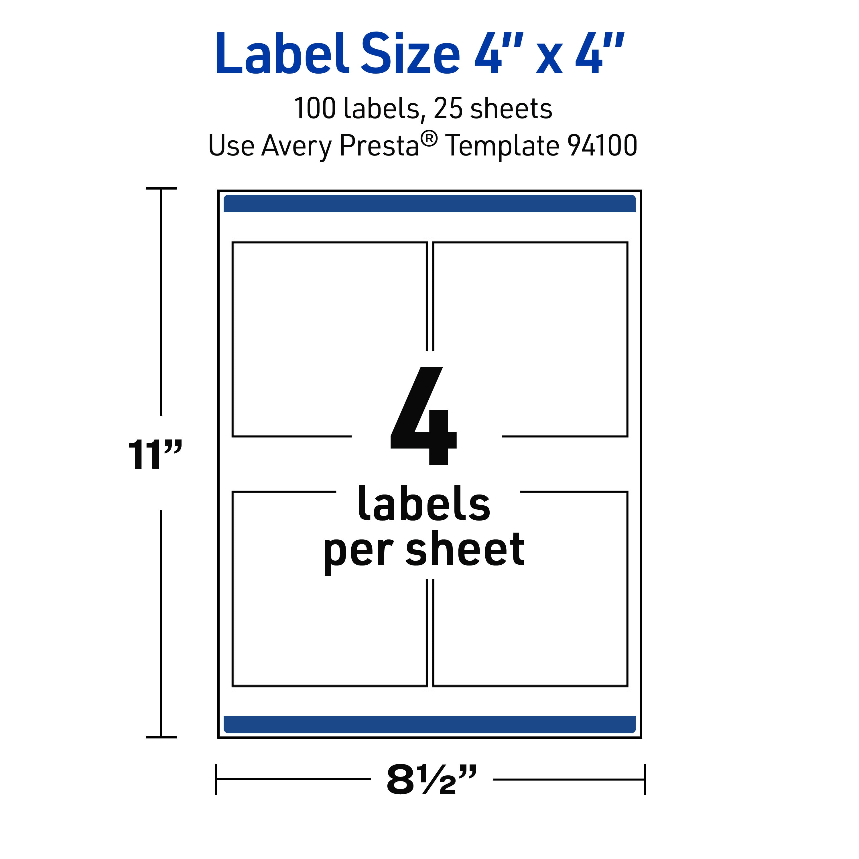 Avery Waterproof Square Labels, 4" x 4", 100 Total