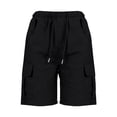 thumbnail image 4 of Outfmvch Linen Bermuda Shorts for Women Hiking Capris High Waisted Hiking Short Joggers Athletic Running Shorts Bermuda Shorts Travel Baggy Carpenter Shorts Women Wide Leg Ruffle Black XL, 4 of 6