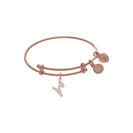 Brass With Pink Finish Charm Initial V On Pink Angelica Tween Bangle (Small)