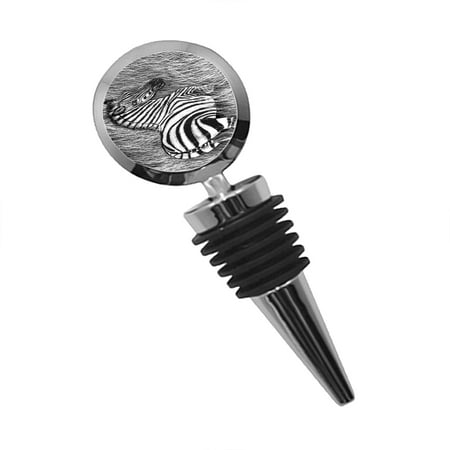 Zebra Wine Bottle - KuzmarK Round Wine Bottle Stopper - Zebra in Tall Grass Art by Denise Every