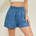 thumbnail image 4 of JMYHOAM Jeans Short for Women Elastic High Waisted Denim Shorts Solid Color Wide Leg Pocket Shorts, 4 of 8
