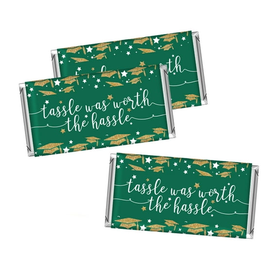 Emerald Forest Green and Gold Glittering Graduation Party, Hershey Bar Labels, Congrats Grad, 10-pack