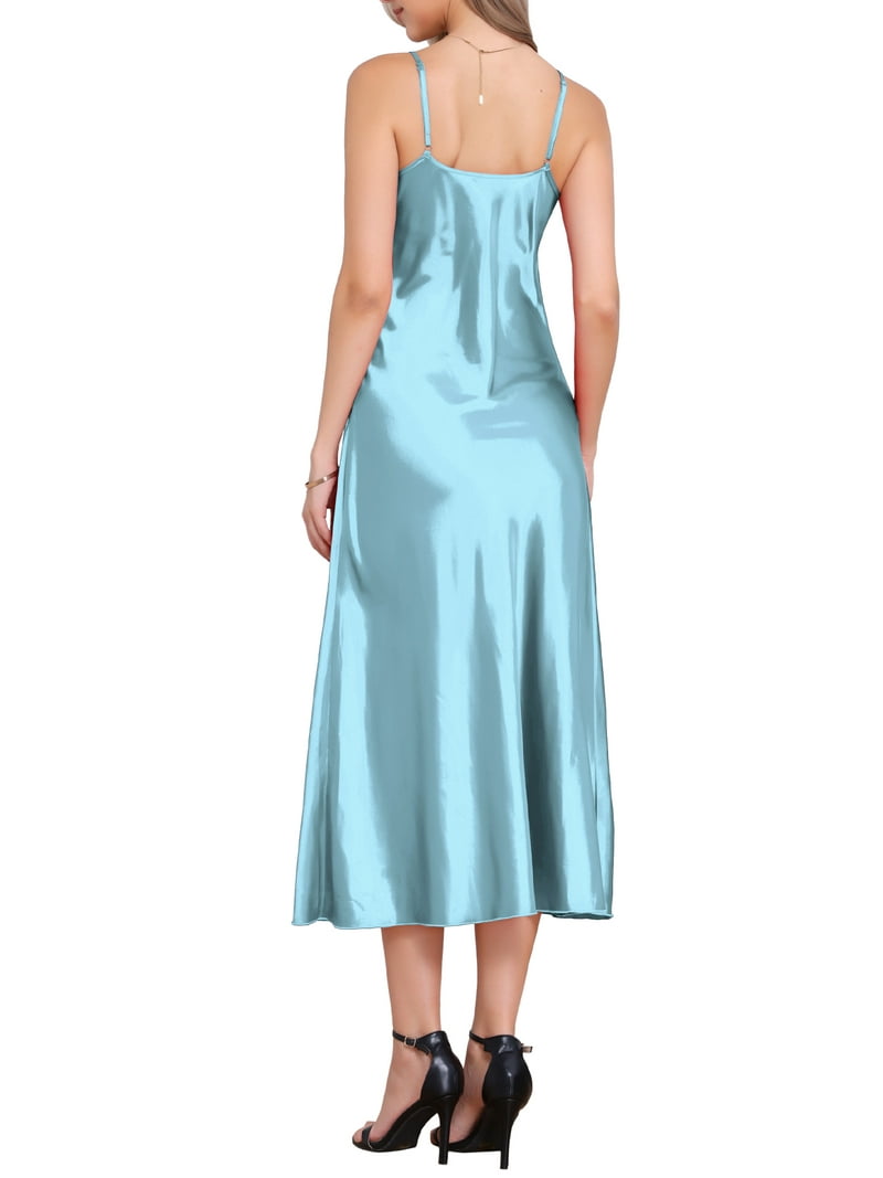 princess polly baby blue dress CURVOSPORT Women's Satin Cami Dress Spaghetti Straps V Neck Elegant Maxi Slip  Dresses XS Light Blue