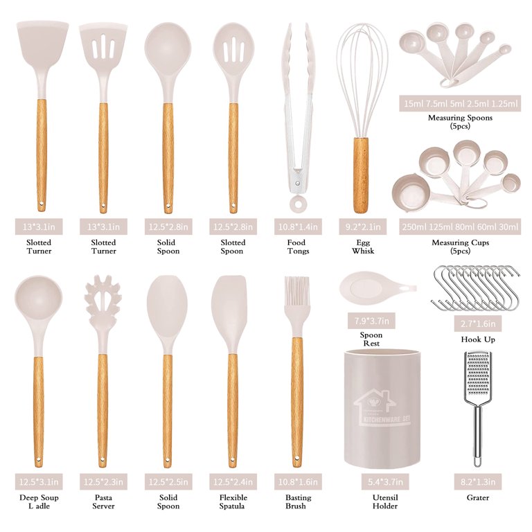 Silicone Cooking Cutlery Set 34 Pieces Non-Stick Heat Resistant