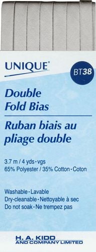 UNIQUE Double‑Fold Bias Tape, 7 mm x 3.7 m, Polyester–Cotton, Silver