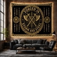 thumbnail image 6 of Heraldic Emblem with Crossed Axes in Golden Sunburst on Black, Dramatic Gothic for Viking Art Lovers, Celtic Knotwork Decor, Housewarming Gift Tapestry Wall Hanging for Bedroom and Living Room, 6 of 7