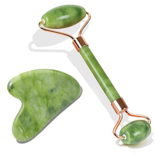BAIMEI Jade Face Roller & Gua Sha,Facial Beauty Skin Care Tools,Self Care Gift for Men Women,Massager for Face,Eyes,Neck,Relieve Fine Lines and Wrinkles - Green