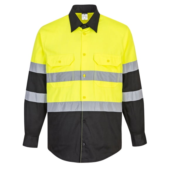 Portwest E066 Mens Reflective Two-Tone Hi-Vis Long Sleeve Work Shirt Yellow/Navy, 3X-Large