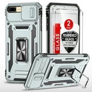 LeYi iPhone 8 Plus Case, iPhone 7 Plus Case with Screen Protector [2 Pack], [Slide Camera Cover Protection] Military Grade Shockproof Full Body Protective Cover for iPhone 7/8 Plus Case - Grey