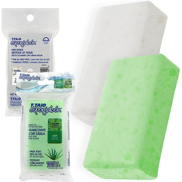 T.TAiO 2 Pack Beauty Spa Shower Sponge Soap, Esponjabon Sponge Soap (Pearl+Aloe, 2PCS)