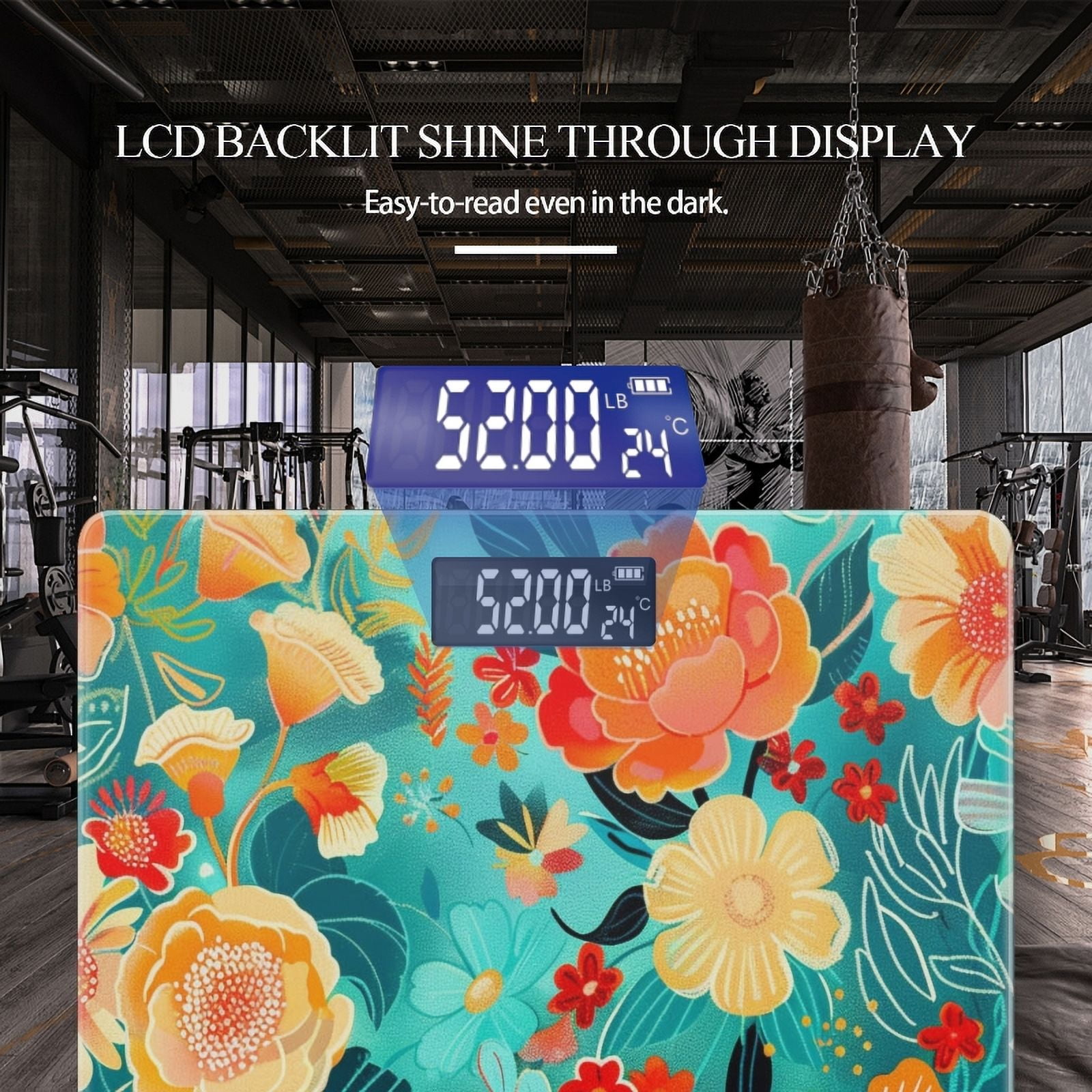 High Precision Body Weight Scale Smart Bathroom Scales with Large LCD Display(400lbs),Decorative for Bedroom-Vibrant Pattern Of Turquoise And Coral Flowers