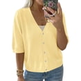 thumbnail image 2 of Half Sleeve Solid Color V Neck Women Casual Button Down Cardigan Knit Tops, 2 of 6