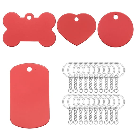 20 Pack Round Circle Key Rings with Red Classic Blank Tags & Labels