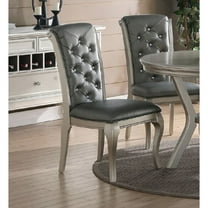 Set Of 2 Rubber Wood Dining Chair With Tufted Back, Gray And Silver - Saltoro Sherpi