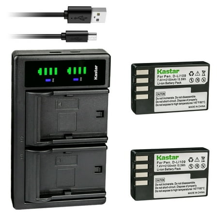 Kastar 2-Pack DLi109 Battery and LTD2 USB Charger Replacement for Pentax D-Li109 Battery D-BC109 Charger K-R KR K-30 K30 K-50 K50 K-70 K70 K-500 K500 K-S1 KS1 K-S2 KS2 KP KF DSLR Camera