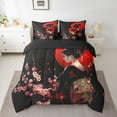 thumbnail image 2 of Manfei Chic Geisha Twin Bedding Sets 7pcs, Anime Girl Bedding Comforter Set, Japanese Cherry Blossoms Sheet Sets, Black Red Breathable Home Decor, 2 of 8