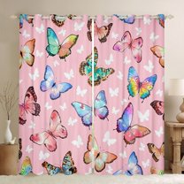 jejeloiu Flying Butterfly Black Out Curtains,Cute Multicolor Butterflies Curtains Pack of 2 (42x63 Each),Colorful Animals Bedroom Curtains For Girl,Ultra Soft Home Decor