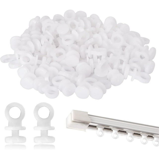 100pcs White Curtain Track Gliders - Effortless Curtain Rail Hooks