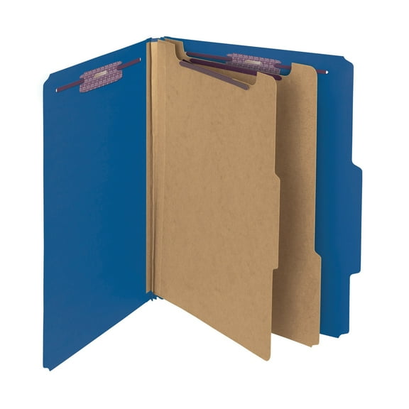 Smead® Pressboard Classification Folders With SafeSHIELD® Coated Fasteners, Letter Size, 100% Recycled, Dark Blue, Box O