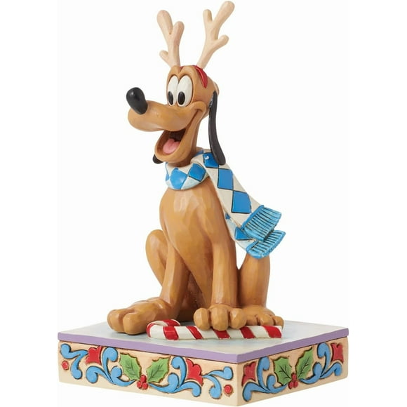 MISSUNNY Disney Traditions by Jim Shore Pluto Christmas Rein-Dog Personality Pose Figurine, 5.625 Inch, Multicolor