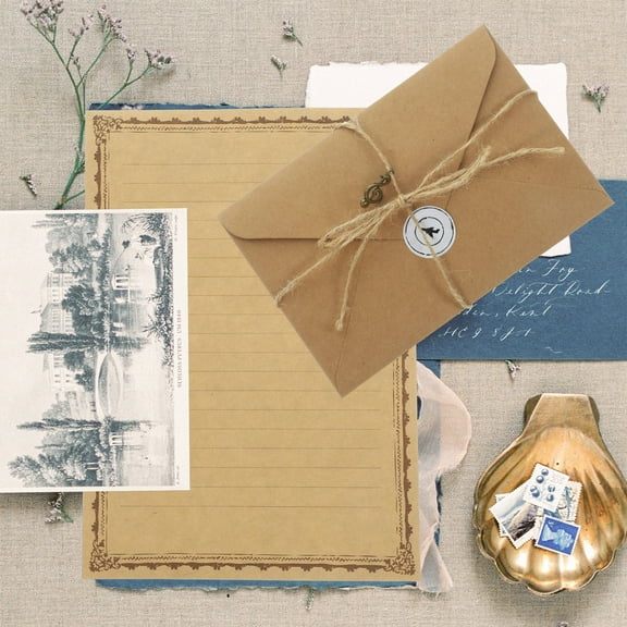 LOLIPPYY 2 Sets Vintage Style Writing Paper and Envelope Kit, Light Brown Stationery Set for Letters and Correspondence