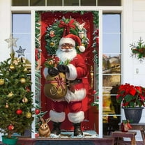 Christmas Front Door Cover Elastic, 35.43 * 78.74''Christmas Door Cover Cloth with Elastic, 2025 New Christmas Front Door Decorations, Elastic Fabric Door Cover Christmas for Festive Party Home Decor