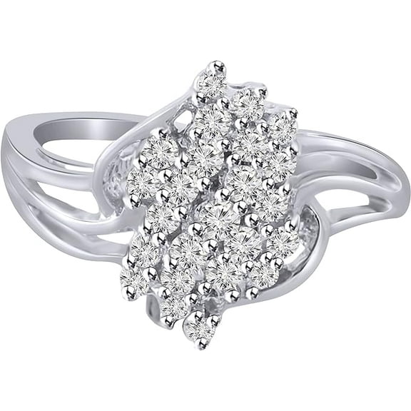 beryl_creation 1.32 Ct Round Cut White Diamond Wedding Engagement Cluster Ring 14K White Gold Plated 925 Sterling Silver For Women's -4.5