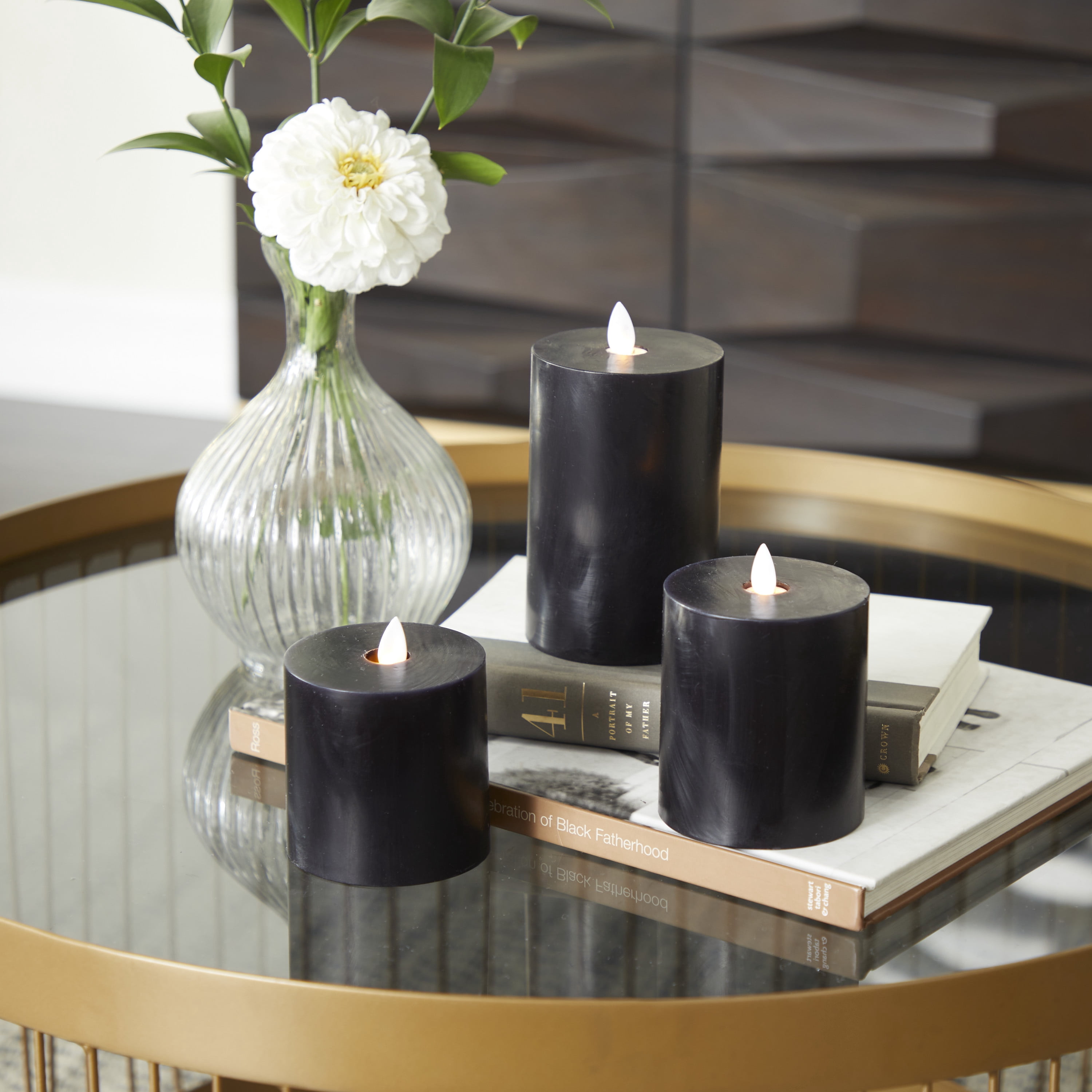 DecMode 4", 5", 3"H Unscented Wax  Flameless Candle with Remote Control (Set of 3)