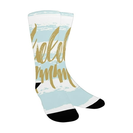 

Summer Decor Collection Brush Lettering Phrase Hello Summer Message Travel Exotics Remote Greetings Custom Socks for Women