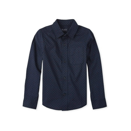 The Children's Place Boys 4-16 Printed Long Sleeve Button Down