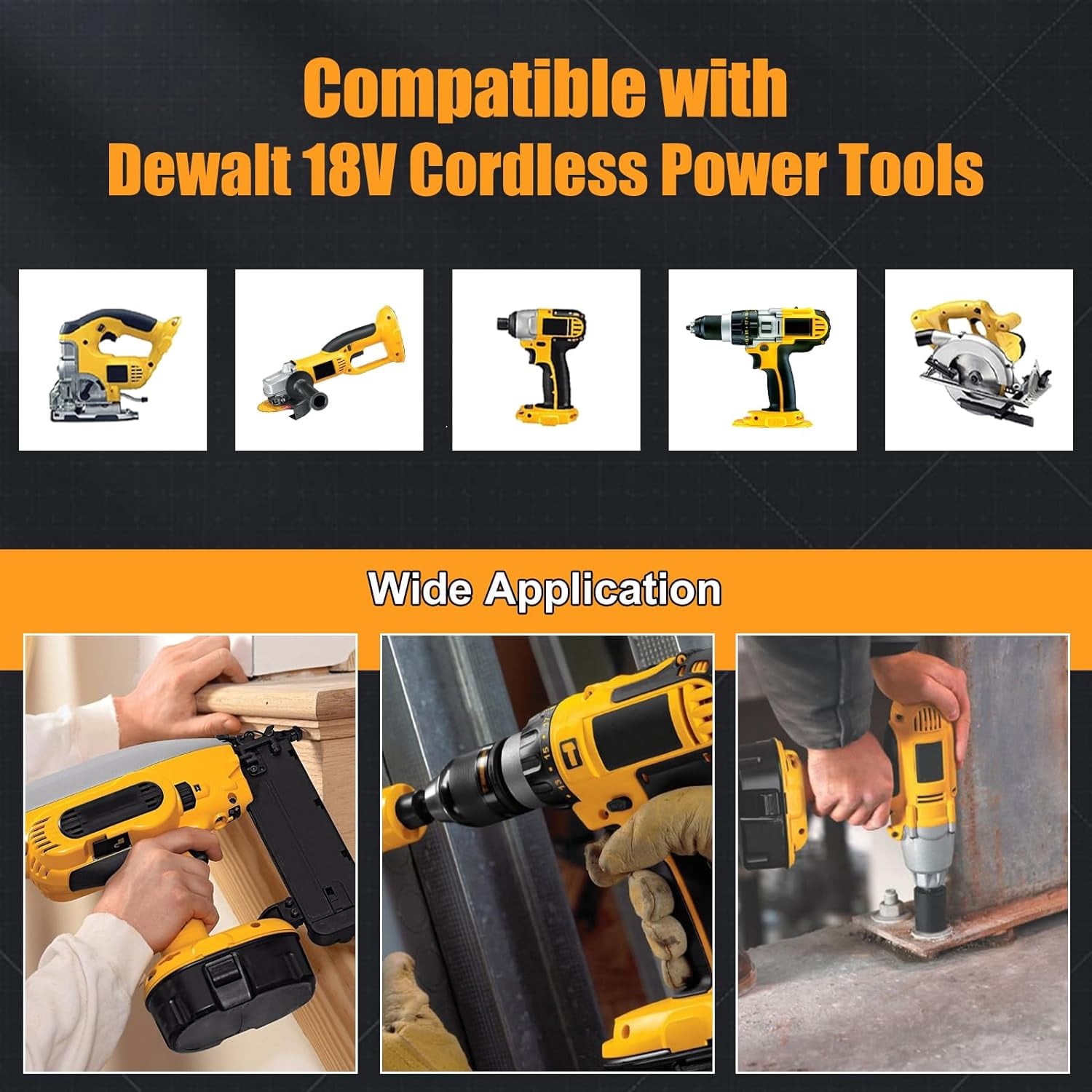 2Pack 18V 4500mAh DC9096 Replacement Battery Compatible with Dewalt 18 Volt DC9099 DW9098 DW9099 DW9095 DW9096 DE9039 and DC9320 Dual Port Charger for 7.2-18V Ni-Cad Ni-Mh Battery