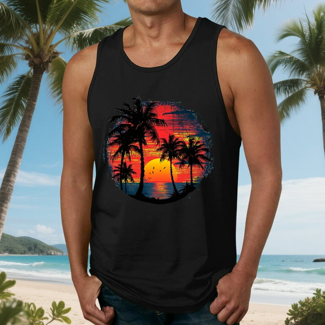 Camiseta sin mangas de cuello redondo para hombre, blusa informal de verano sin mangas con estampado de cuello redondo para hombre