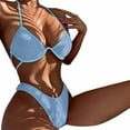 thumbnail image 1 of B91xZ Bikini Ensembles pour Femmes 2 Pcs Haut à Bretelles Spaghetti Maillot de Bain String, Bleu L, 1 of 3
