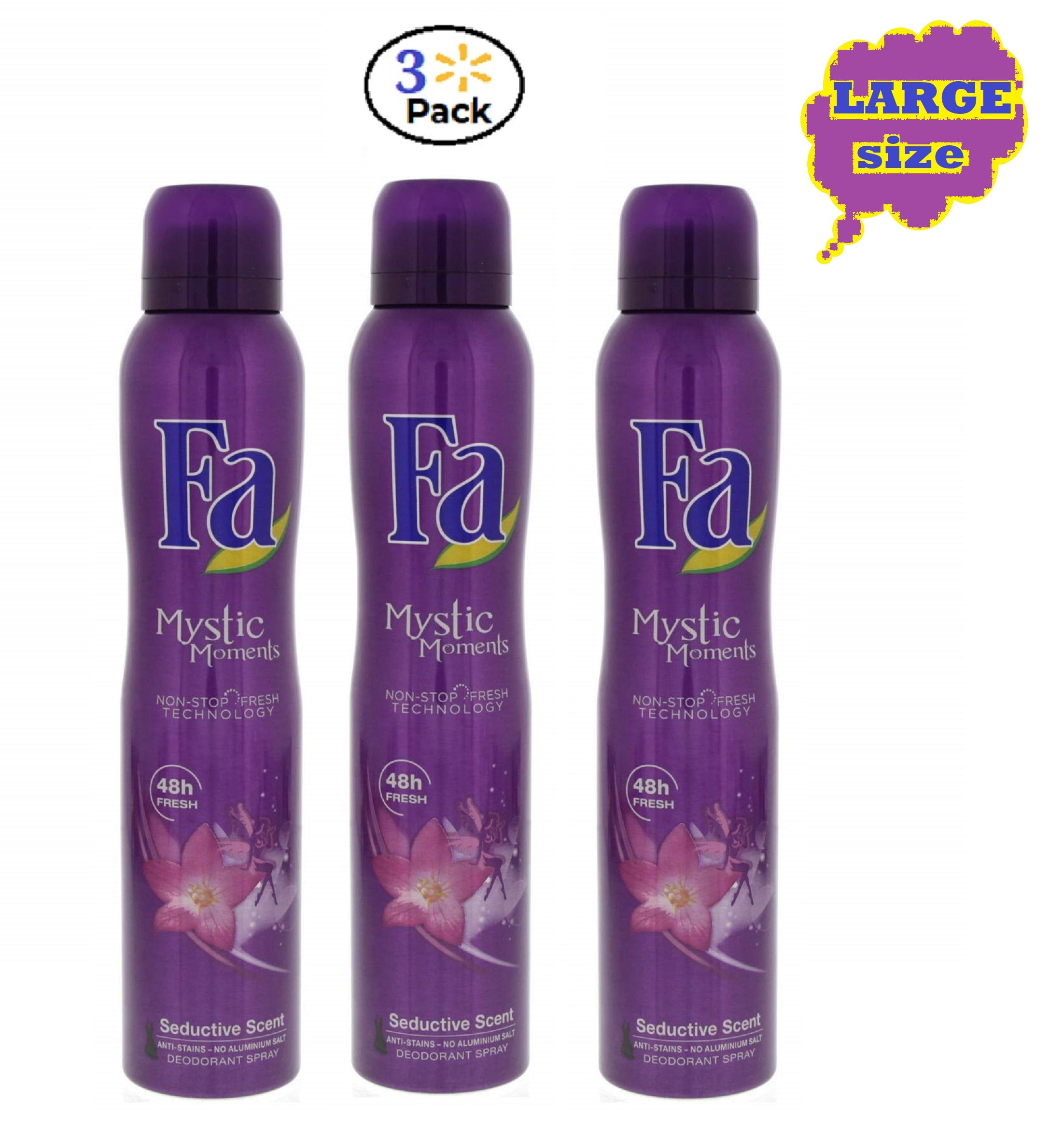 Economy size 200ml/6.7 ounces (3 Packs) Fa 48h Deodorant Spray Mystic  Moments for Men & Women 